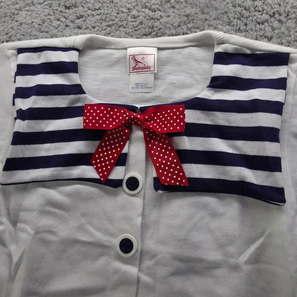 Vintage Buster Brown Kids Sailor Set White Blue Striped 2pc Outfit Size 6 USA